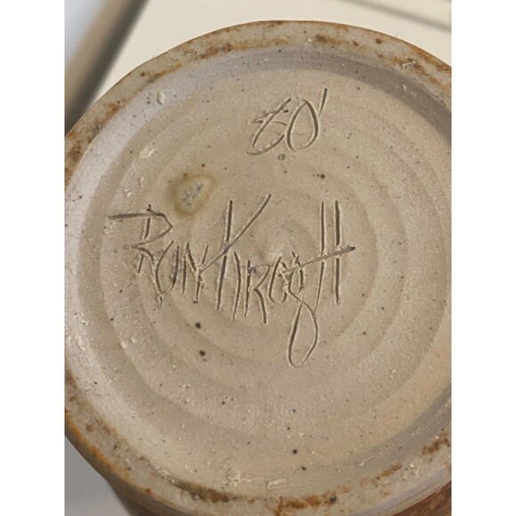 VTG 1980 RON KROGH Vase LANDSCAPE Nature Trees CERAMIC ART POTTERY Signed Etched - Picture 8 of 12